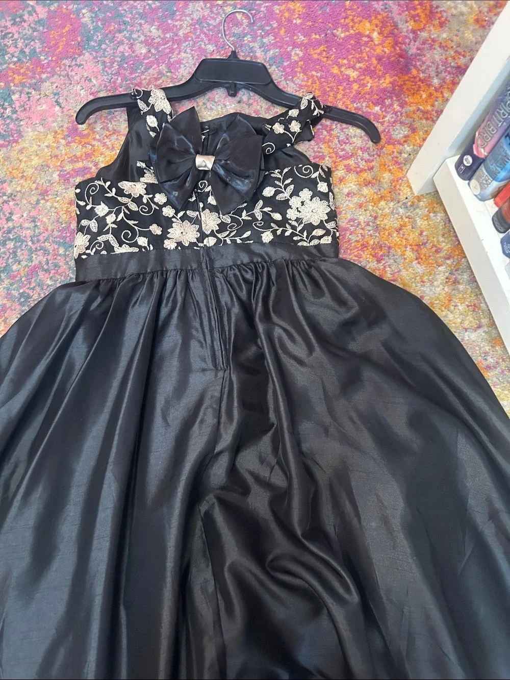 Macy's Black Satin High-Low Flower Appliqué Party Dress for Girls